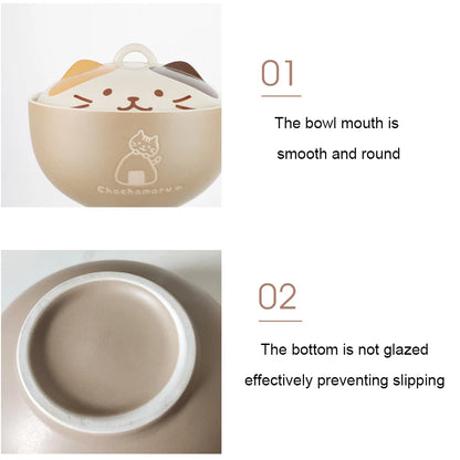 Cartoon Cat Ceramic Noodle Bowl with Lid 🐱🍜
