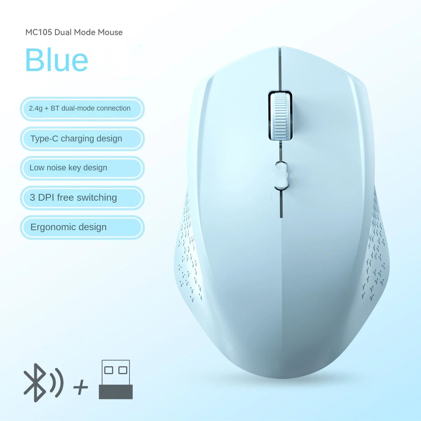 Dual-Mode 2.4G Wireless Mouse Bluetooth Mouse Office Silent Mouse Rechargeable Mice Gaming Mouse For Laptop Tablet Windows MacOS