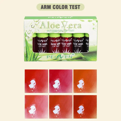 6 Color Lip Tint Stain Set Plumping Liquid Lipstick Aloe Vera Watery Lip Stain Lip Gloss Multi-use Moisturizing Lip & Cheek Tint