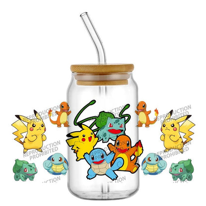 26 New cute Styles Cartoon Pokemon Friends 16oz UV DTF 3D Phone Sticker Decals Wraps Glass Can Cups Creative Craft DIY Gifts