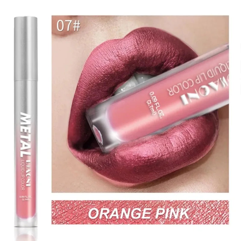 12 Colors Glitter Metallic Liquid Lipstick Pearlescent Waterproof Shiny Lip Gloss Non-stick Cup Long Lasting Shimmer Lips Makeup