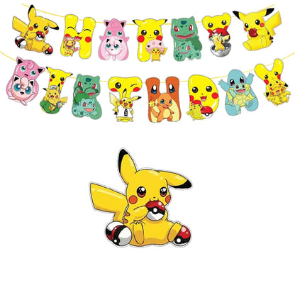 New pokemon birthday party pikachu decoration Balloon Disposable Tableware Tablecloth Straws Cup Plates Baby Shower Supplies Toy