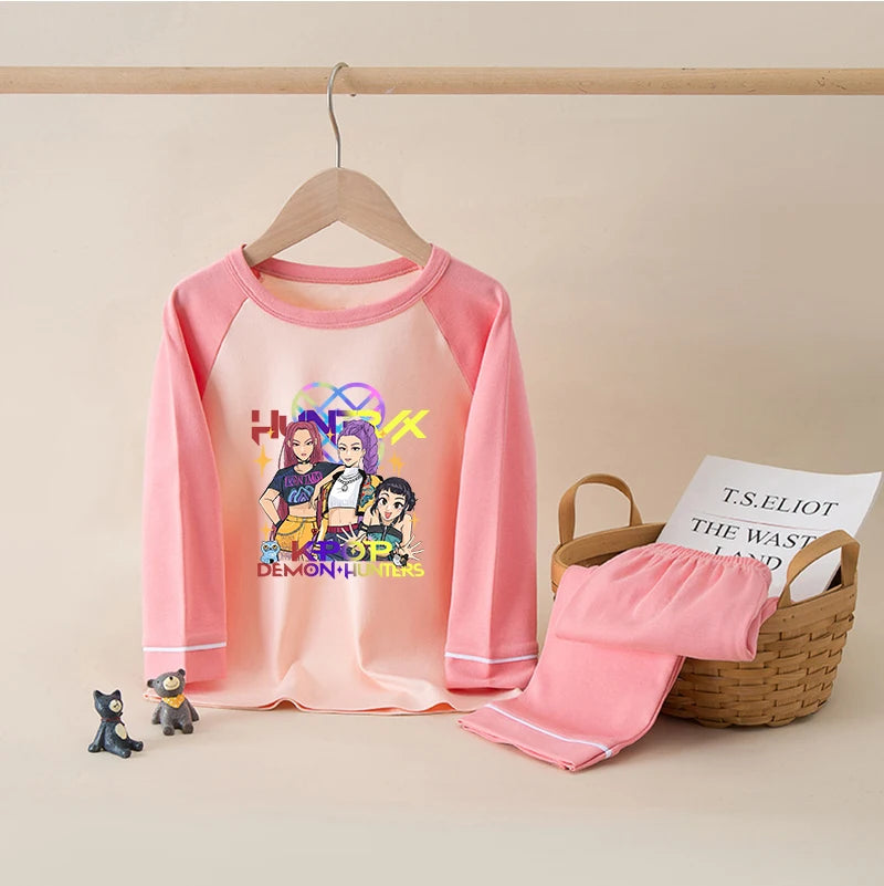 Kids' K-Pop HUNTRX Cotton Pajama Set: Long Sleeve Sleepwear for Girls & Boys