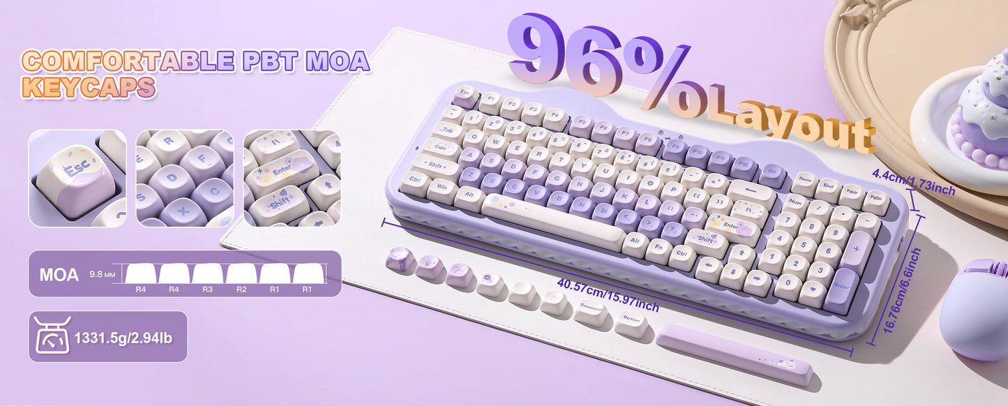 YUNZII C98 Wireless Mechanical Keyboard, 99-Key Hot Swap Gasket Keyboard with Numpad, Custom RGB Backlight,Cute Keeb for Win/Mac
