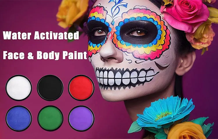 Black White Red 30G Monochromatic Water Solubility Body Makeup Face Paint with Brushes for Halloween Christmas Masquerade Party