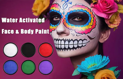 Black White Red 30G Monochromatic Water Solubility Body Makeup Face Paint with Brushes for Halloween Christmas Masquerade Party