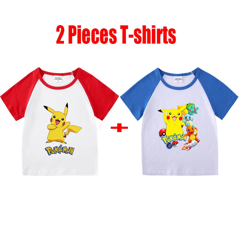 1/2 Pieces Pokemon Cartoon Tees For Boys Clothing Summer Children 100% cotton Short Sleeve T-shirts Printed T-shirt for girls