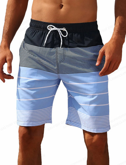 Gradient Stripes Graphic Swim Trunks For Men Colorful Splicing 3D Printed Short Pants Summer Hawaii Surf Swimsuit Beach Shorts