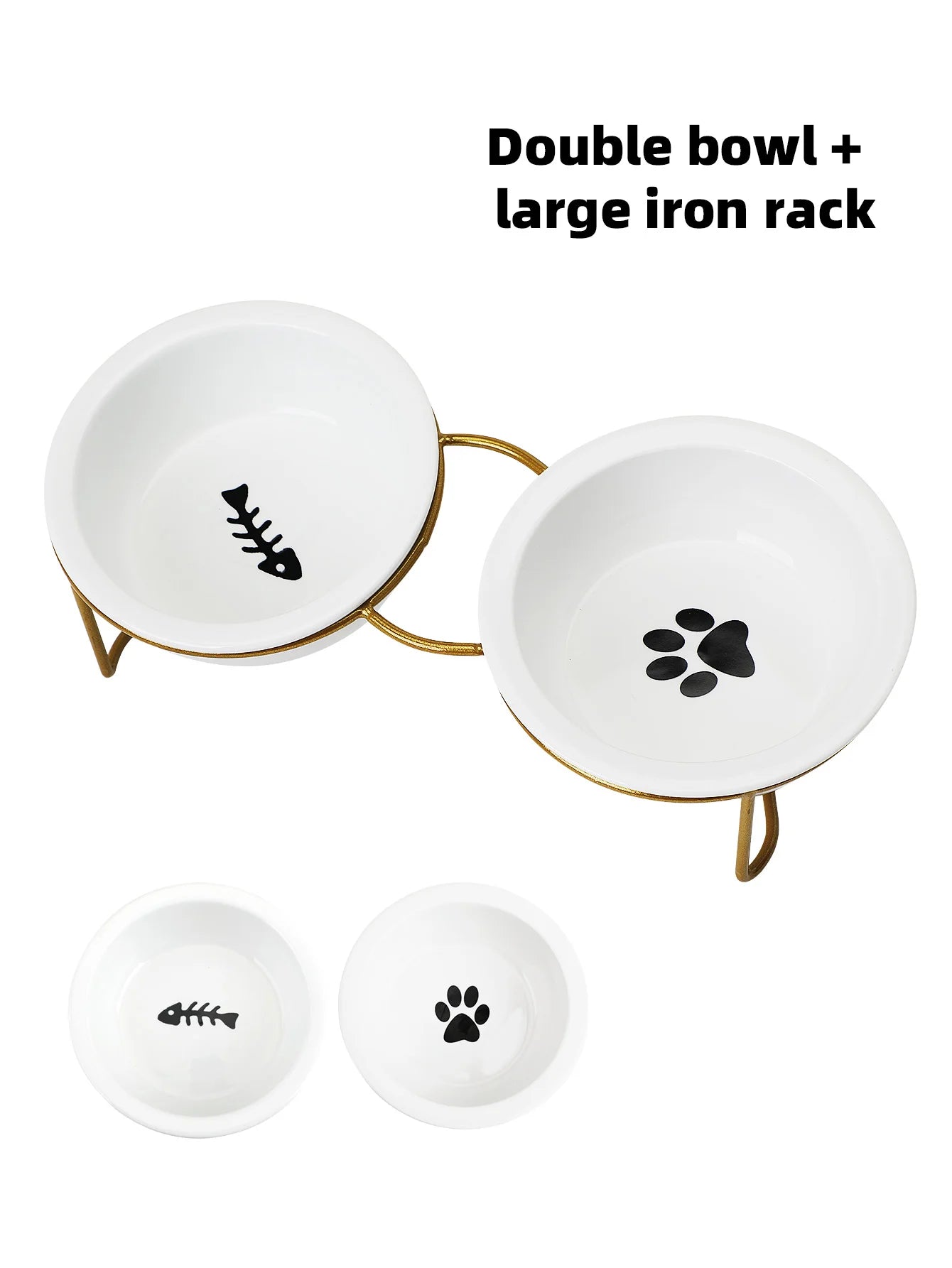 1 Set Elevated Ceramic Cat Bowls 1 Set Non-Slip Ceramic Cat Food And Water Bowls With Iron Bracket, Elevated Tilted Cat Feeder