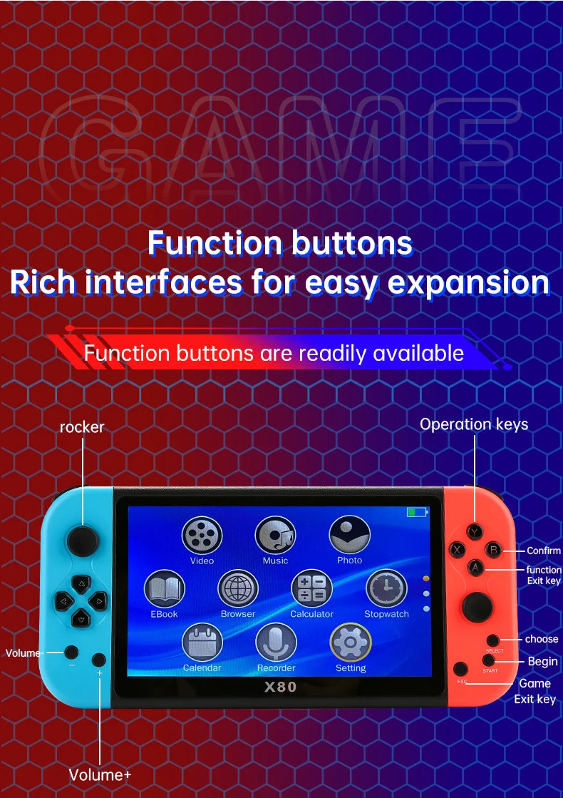 Coopreme X80 Portable Game Console 7-inch HD Large Screen Arcade PS1 Emulator Multi-function Nostalgia Classic PSP Handheld Game
