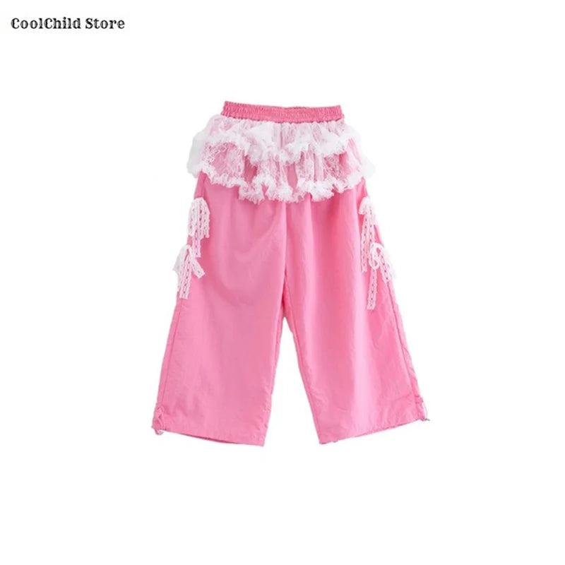 Girls Hip Hop Off Shoulder Crop Top ‌Street Dance Skirts Cargo Pants Children Streetwear Jeans Kids K-pop Girl Group Clothes Set