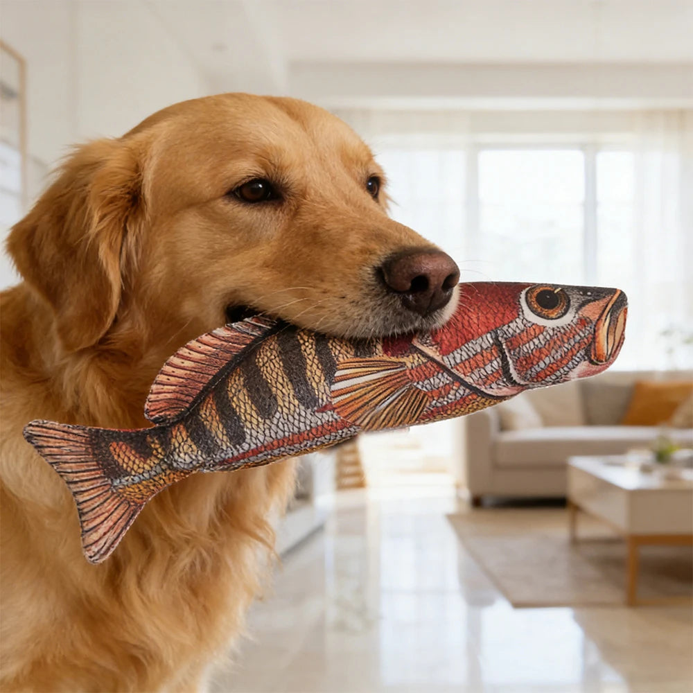 Pet Chew-Resistant Plush Interactive Toy with Sound, Cartoon Fish Shape, Suitable for Large, Medium, and Small Pets Like Cats and Dogs, Double-Layer Fabric, Built-In Airbag