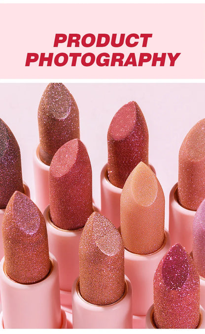 Pudaier Shimmery Diamond Lipstick: 10 Shades of Waterproof Glitter & Metallic Shine