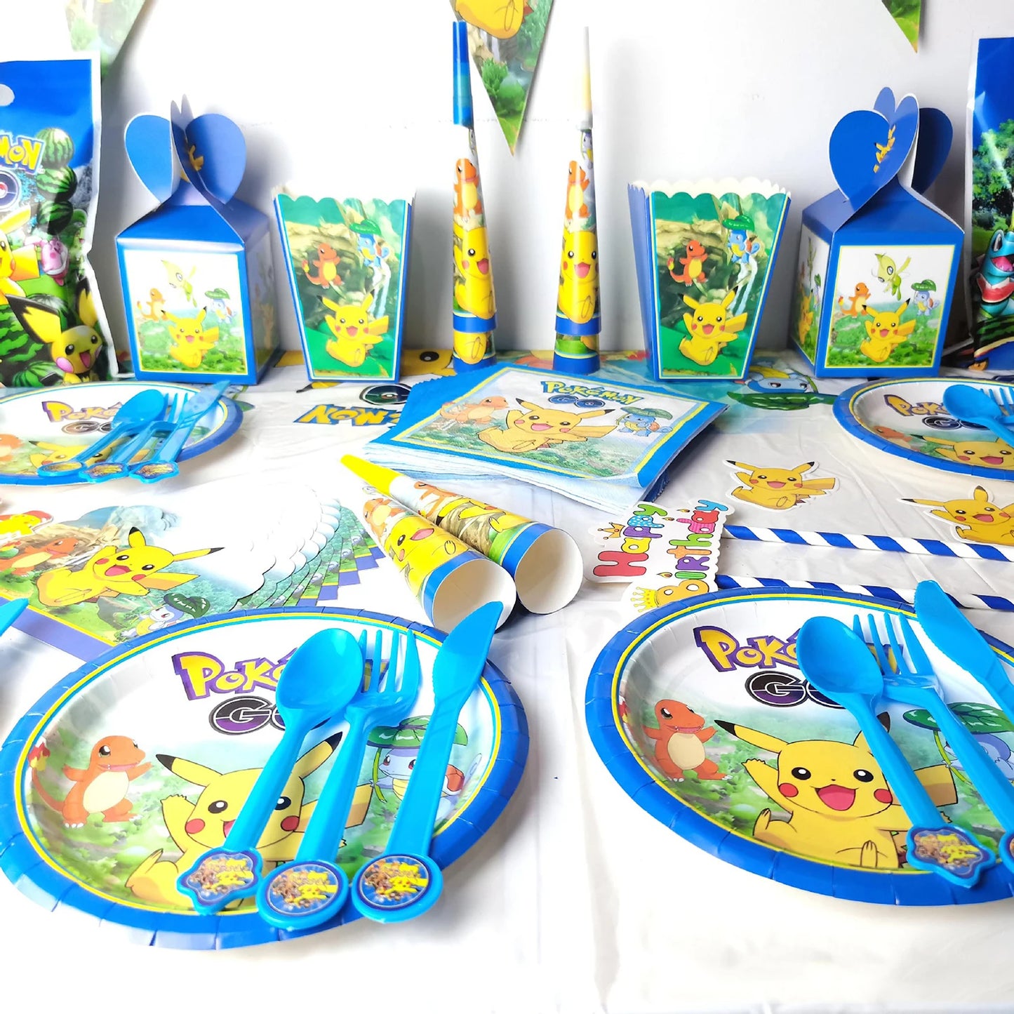Pokemon Birthday Party Supplies Pikachu Party Decorations Foil Balloons Blowouts Tableware Plate Napkin Baby Shower Supplies Toy