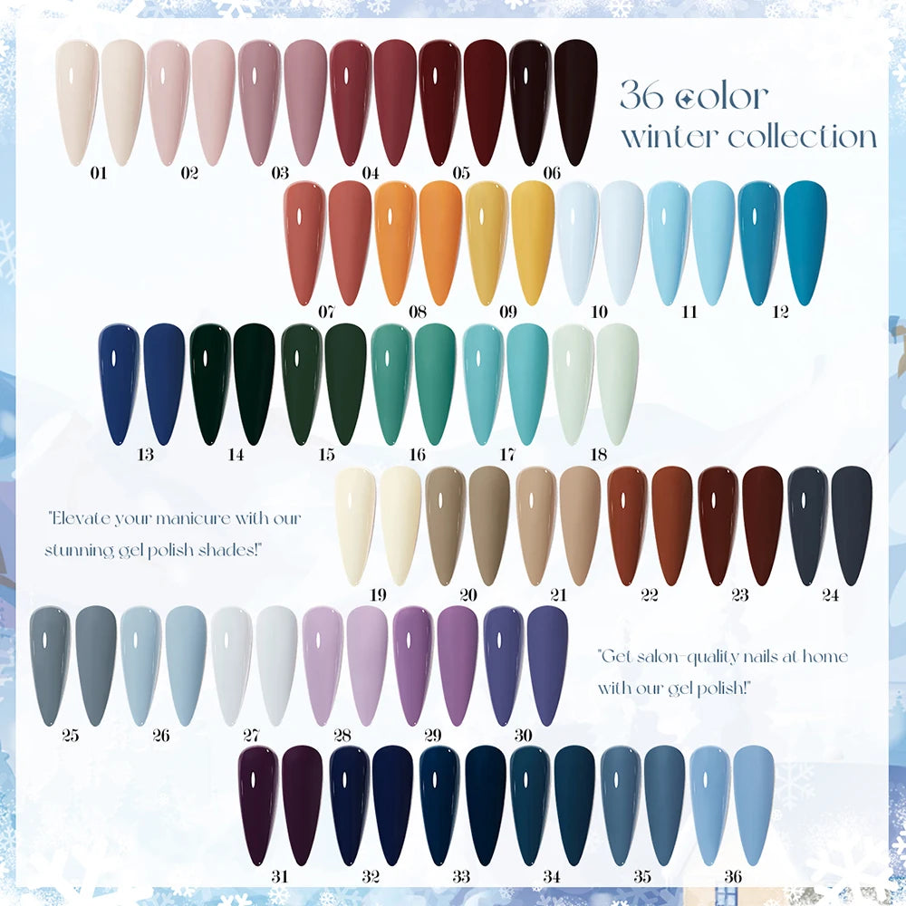 Vendeeni 36 Colors/Set High Pigment Winter Cyan Blue Gel Nail Polish TPO HEMA FREE Brown Purple UV LED Gel Varnish With Display