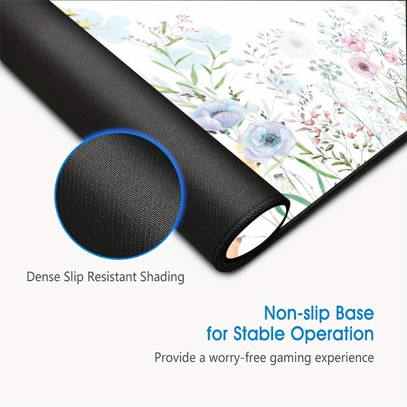 Watercolor Floral Extended Mouse Pad: Non-Slip Large Desk Mat for Office & Gaming