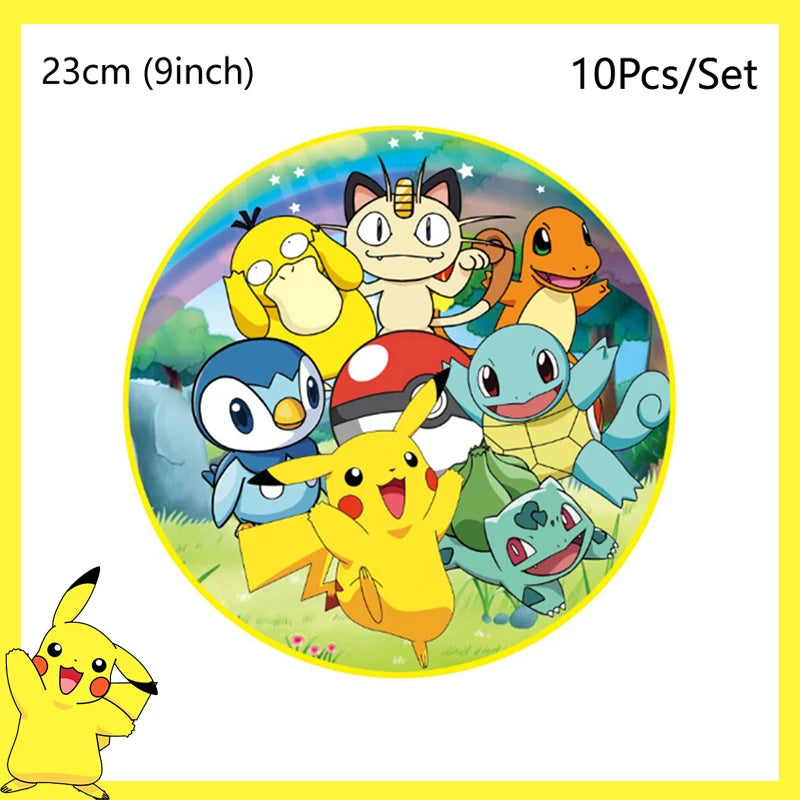 Pokemon Birthday Party Decoration Pikachu Disposable Tableware Cup Napkin Plate Tablecloth Baby Shower Cake Topper Flag Balloons