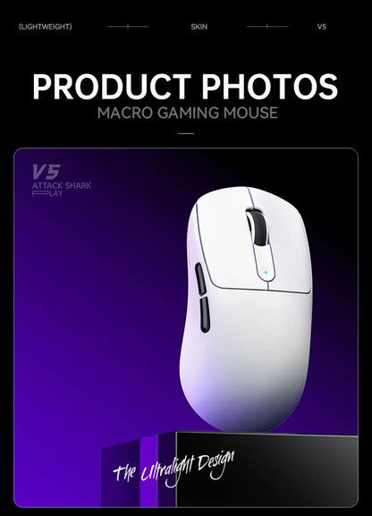 ATTACK SHARK V5 Wireless Gaming Mouse 3-Mode Ultra-Lightweight PAW3950MAX 8KHz Polling Rate For PC Gamer Accessories Gift