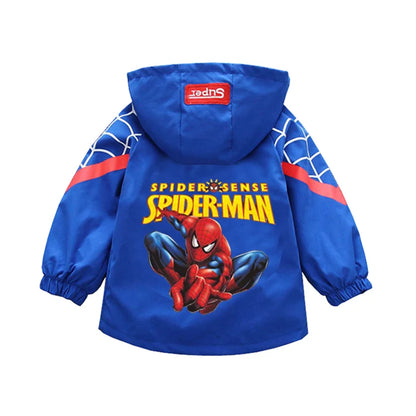 Boys Spiderman Hooded Jackets 1-10 Years Girls Spring Autumn Stitch Print Sports Coats Children Cartoon Outerwear Kids Clothes
