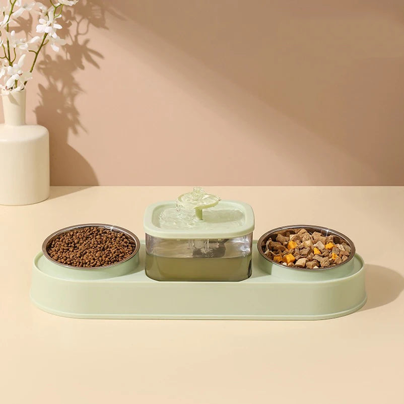 Cat Food Bowl Pet Automatic Feeder Water Dispenser Dog Cat Food Container Drinking Dish Anti Slip Double Bowl