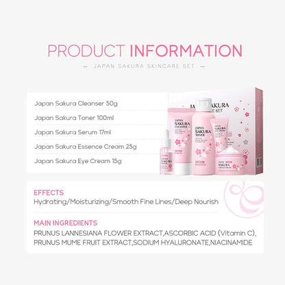 LAIKOU Japan Sakura Skin Care Set: 5-Piece Hydrating & Brightening Kit