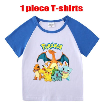 1/2 Pieces Pokemon Cartoon Tees For Boys Clothing Summer Children 100% cotton Short Sleeve T-shirts Printed T-shirt for girls