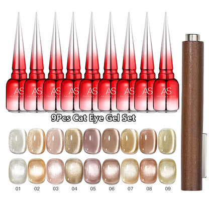 AS 9pcs Cat Eye Magnetic Moonlight Gel Nail Polish Set 15ml Sparkle White Silver Water Light Red UV Gel Nail Art Manicure Vernis