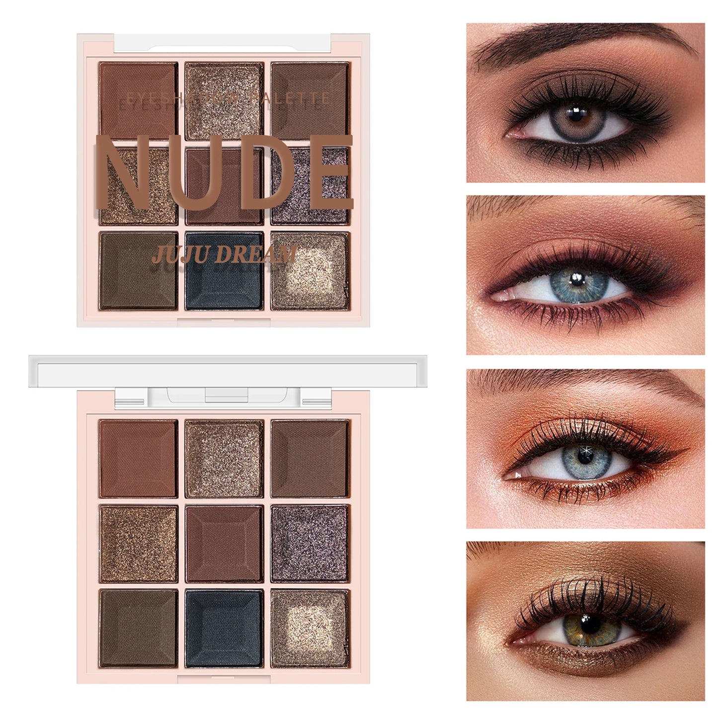 JUJU DREAM 9-Color Eyeshadow Palette, Matte & Shimmer Finish, Soft Milk Tea Tones, Compact & Easy for Daily Student Makeup