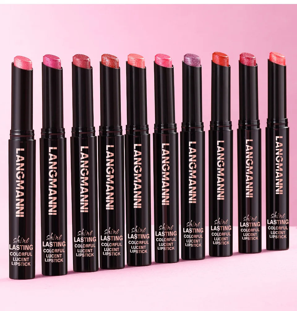 LANGMANNI 10 colors slant mouth pearlescent swivel slant mouth design lipstick single pack lipstick lasting color lip gloss