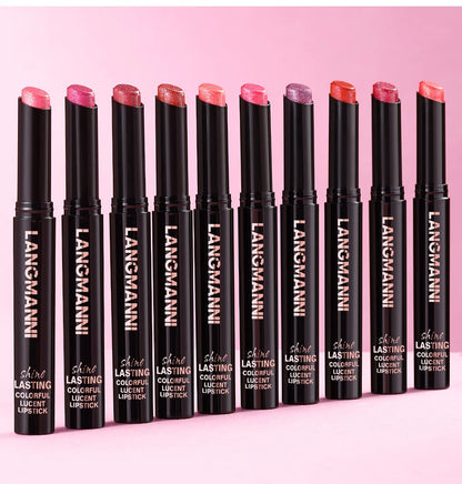 LANGMANNI 10 colors slant mouth pearlescent swivel slant mouth design lipstick single pack lipstick lasting color lip gloss