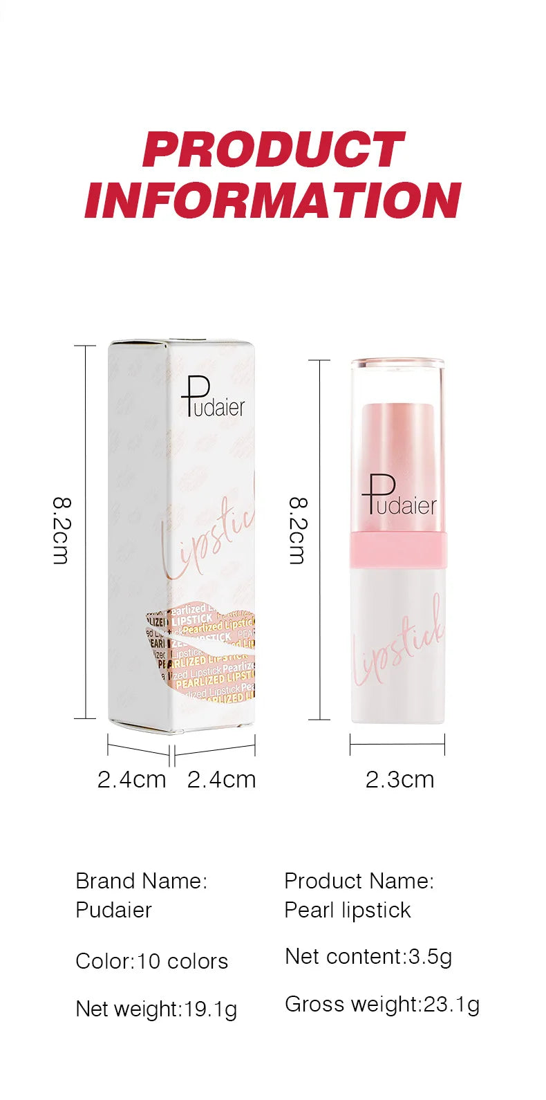 Pudaier Shimmery Diamond Lipstick: 10 Shades of Waterproof Glitter & Metallic Shine