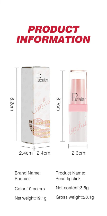 Pudaier Shimmery Diamond Lipstick: 10 Shades of Waterproof Glitter & Metallic Shine