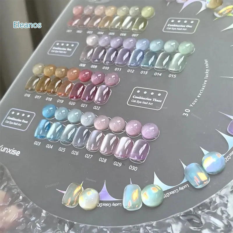 Eleanos 30pcs Aurora Cat Eye Gel Set WIth Aurora Powder  Shiny Shimmer Fairy Crystal Magnetic Gel Nail Polish UV/LED Gel Polish