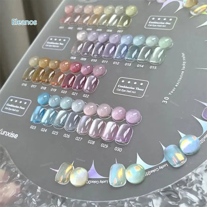 Eleanos 30pcs Aurora Cat Eye Gel Set WIth Aurora Powder  Shiny Shimmer Fairy Crystal Magnetic Gel Nail Polish UV/LED Gel Polish