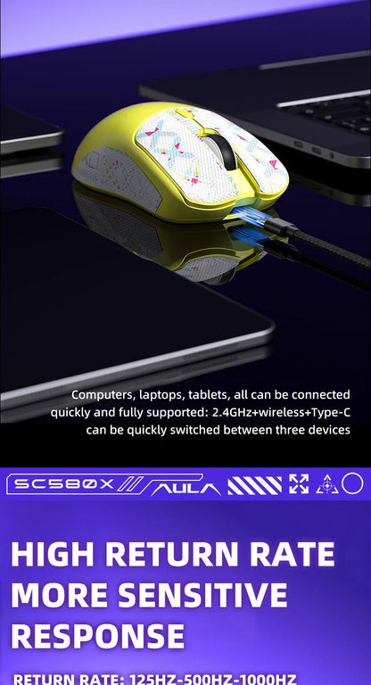 AULA Wireless Gaming Mouse Tri-mode 2.4G/Bluetooth Mouse Rechargeable Ergonomic 12000 DPI Mouse for PC Gaming Accessories SC580X