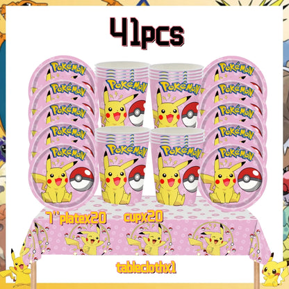 Pink Pokemon Birthday Party Decoration Disposable Tableware Set Pikachu Tablecloth Cup Plate Baby Shower Kids Diy Party Supplies