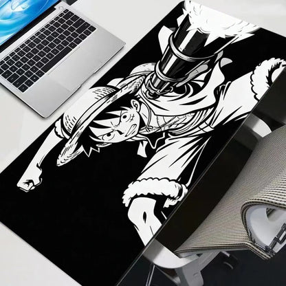 Black and white Mouse Pad One Piece Luffy Big Gamer Gaming Accessories Speed Keyboard Rubber Lock Edge Desk Mat Laptop mousepad