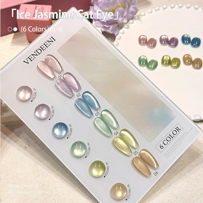 Vendeeni 6 Colors Crystal Cat Eye Gel Nail Polish Set Semi Permanent Sparkling Magnetic UV LED Soak Off Gel Varnish With Display