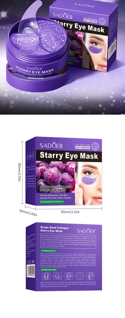 SADOER Starry Grape Collagen Eye Mask: 60pcs Anti-Dark Circle & Deep Hydration Patches