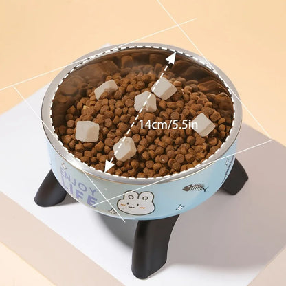Stainless Steel Non-Slip Pet Bowl with Cute Pattern - Elevated, Spill-Proof Design for Small Dogs&Cats Neck Care Tall Cat Bowl