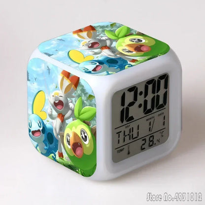 Anime Cartoon Pok é mon Cartoon Alarm Clock Creative Student 8x8x8cm LED Cube with Colorful Light Display Time Week Month