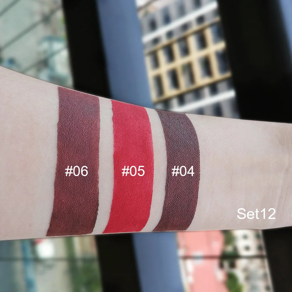3pcs/set Liquid Lipsticks Waterproof Long Lasting Cosmetic Red Blue Purple Matte Lip Gloss Nude Lip Tint Stain Makeup