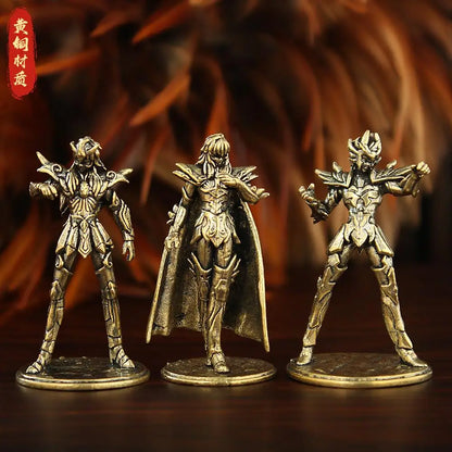 Golden Gold Saints Mini Figures Set Brass Style Anime Collectible Statues Luxury Desk Decor Gift for Anime Fans