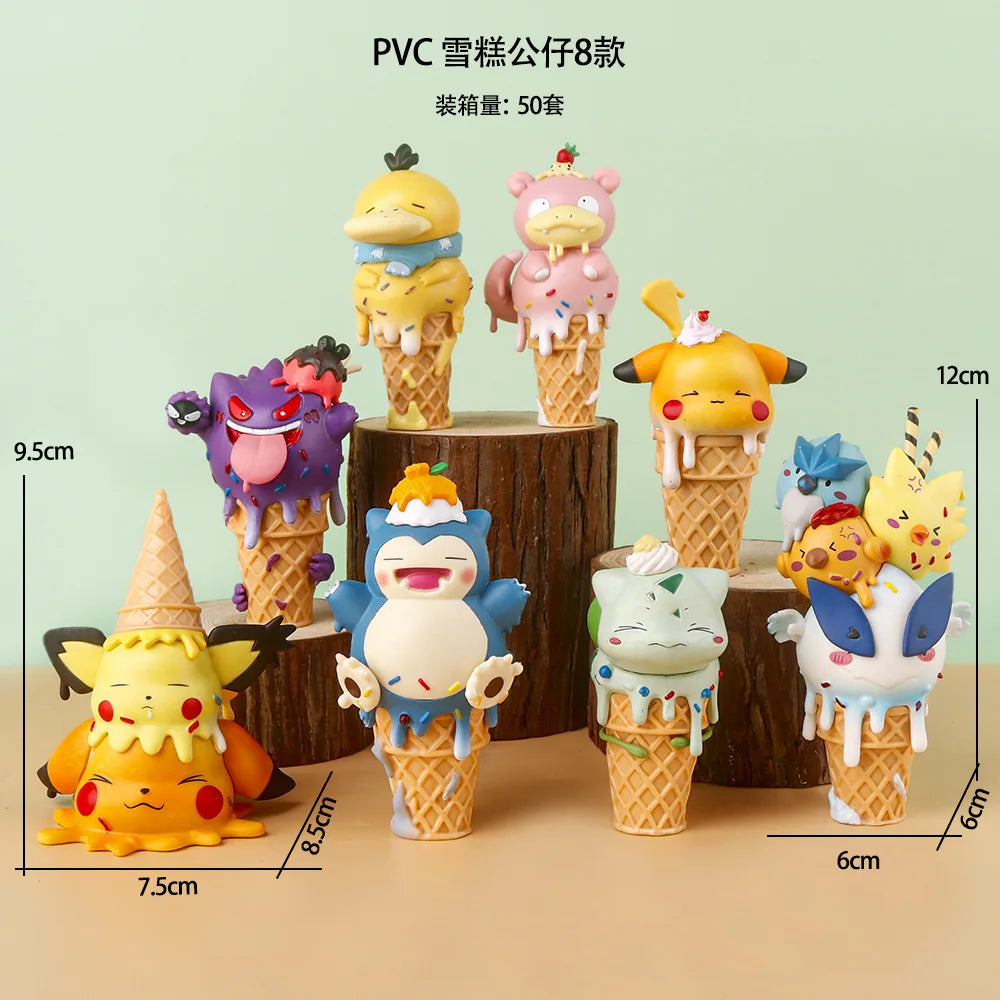 Pokemon Cartoon Ice Cream Pikachu Snorlax Psyduck Gengar Anime Figure Blind Box Toys Tabletop Ornaments