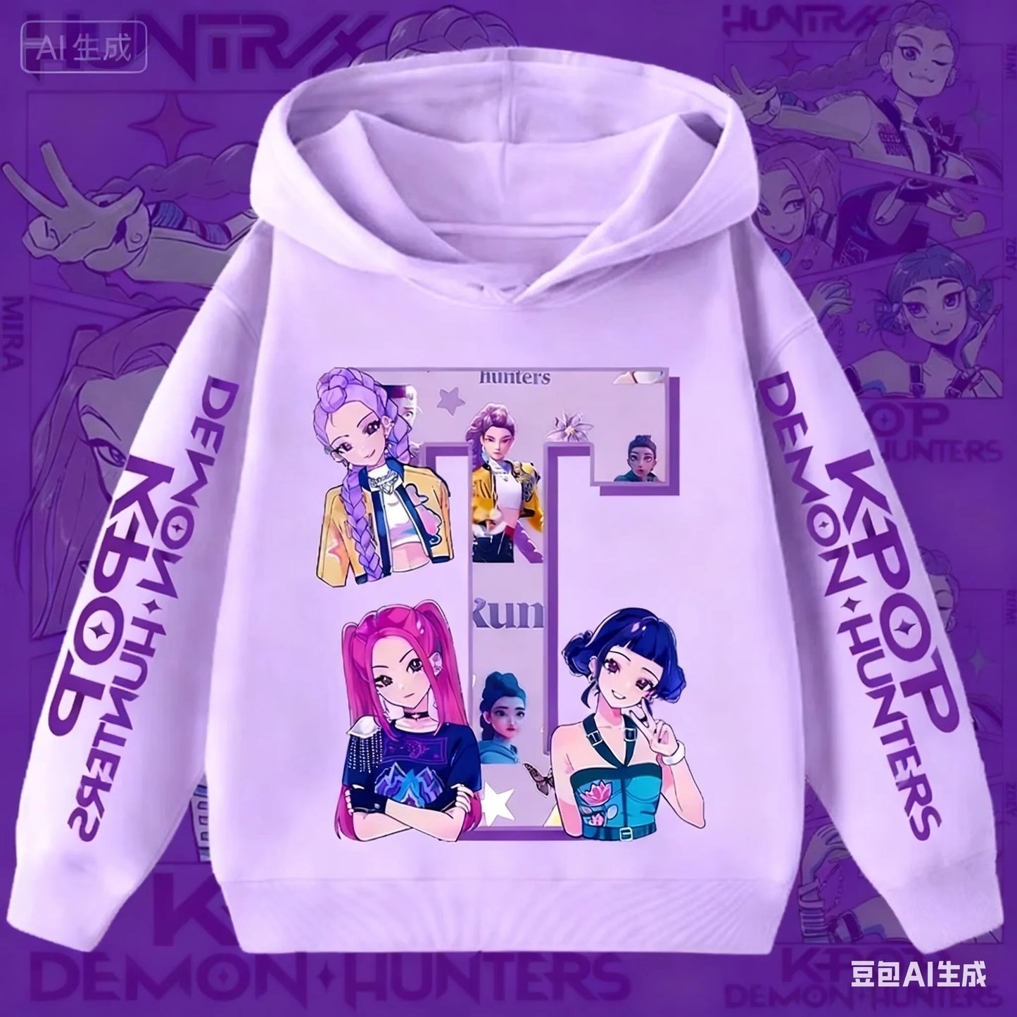 Hoodie for children with letters A-Z, Kpop Demon Hunters sportswear for girls, casual top for autumn and winter long sleeve