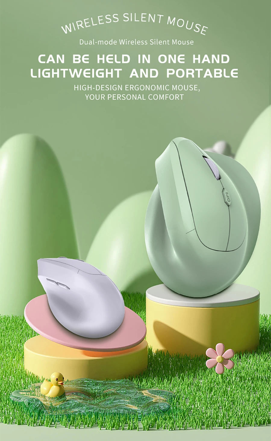 Ergonomic Bluetooth5.0&2.4G Wireless Vertical Mouse with Silent Button,Rechargeable 1600DPI Optical Mice for PC/Laptop/Desktop
