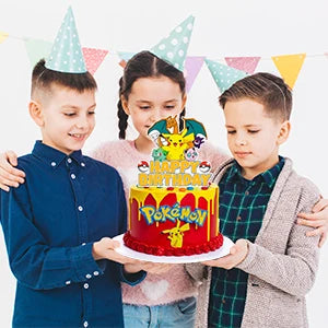 25 Pcs Pokemon Cake Toppers - Pokemon Cupcake Toppers & Large Pokemon Birthday Cake Topper for Pokemon Birthday Party Decoration