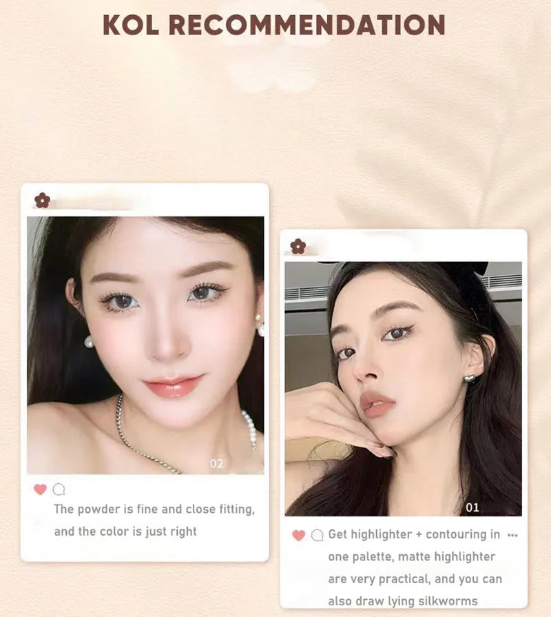 Judydoll Facial Highlighter Makeup Palette Face Matte Shadow Lasting Glow Brighten Contour Shimmer Powder 3D Nose Cosmetic