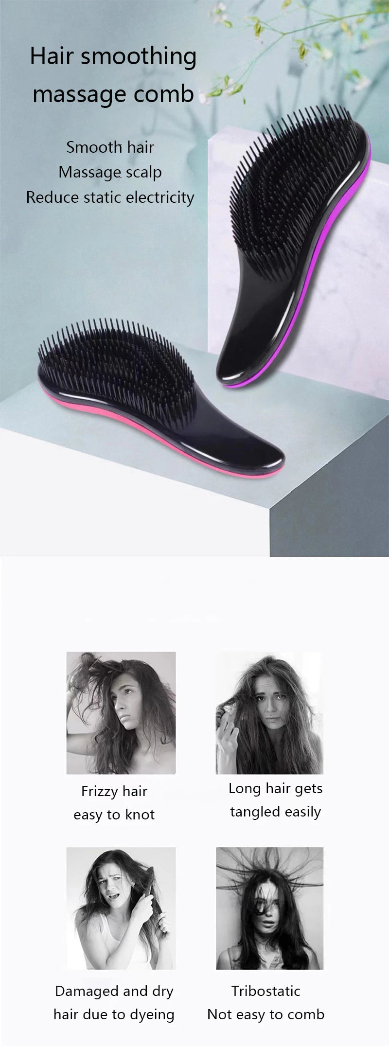 CALIYI Mango Smooth Hair Comb Brush TT Comb Professional Massage Brush Paddle Detangling Brush for Wet Dry Curly Thick Hair