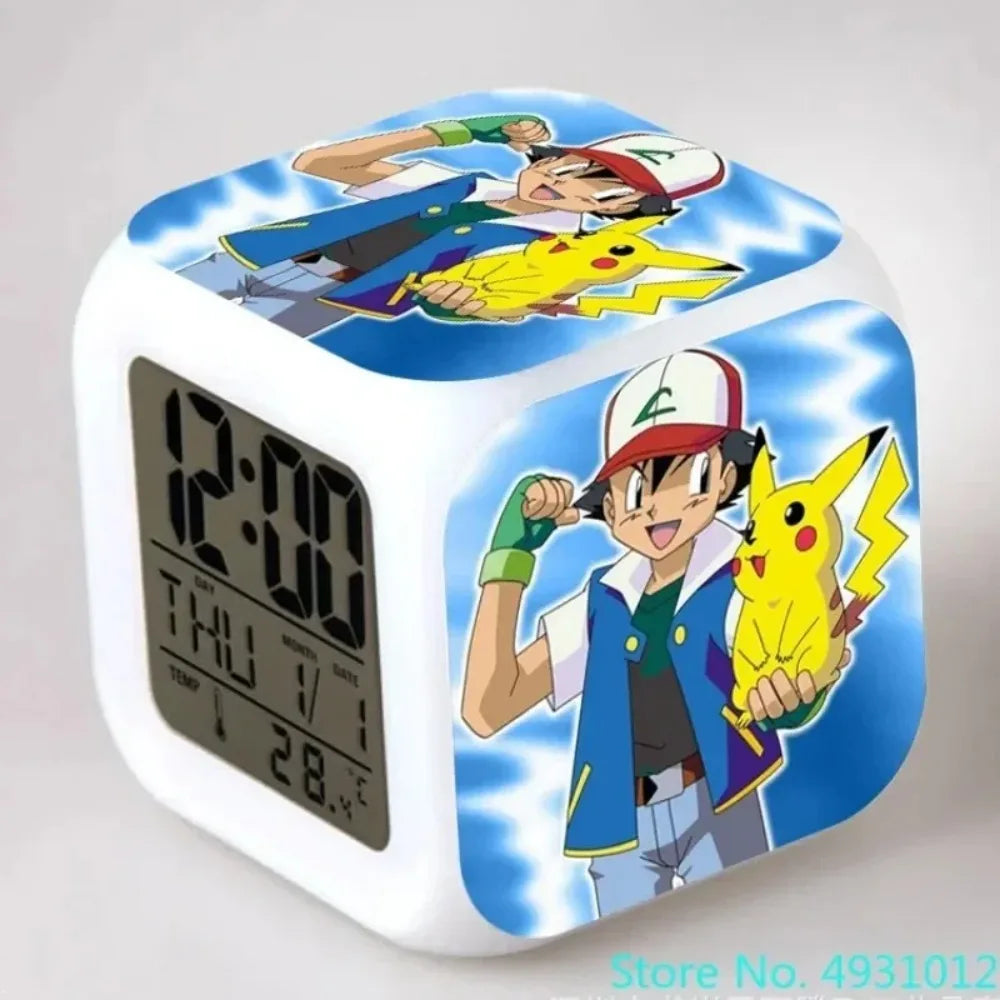 New 8x8x8cm Anime Pokemon Pikachu Electronic Alarm Clock Digital Clock Luminous Watch Color Changing Child Student Figure Gift